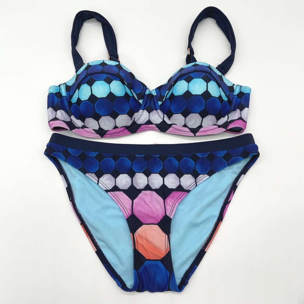 Ted‎ Baker Bikini Set Top 36C/D Bottom US 4/6 Marina Mosaic Swim Beach Pop Art